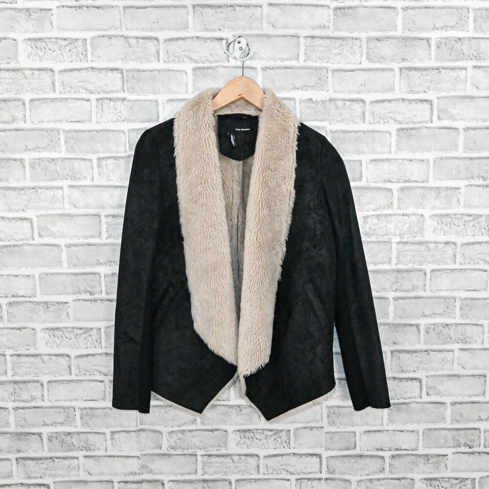 The Kooples Faux Shearling Jacket sherpa lined in black sz Small - Picture 3 of 9